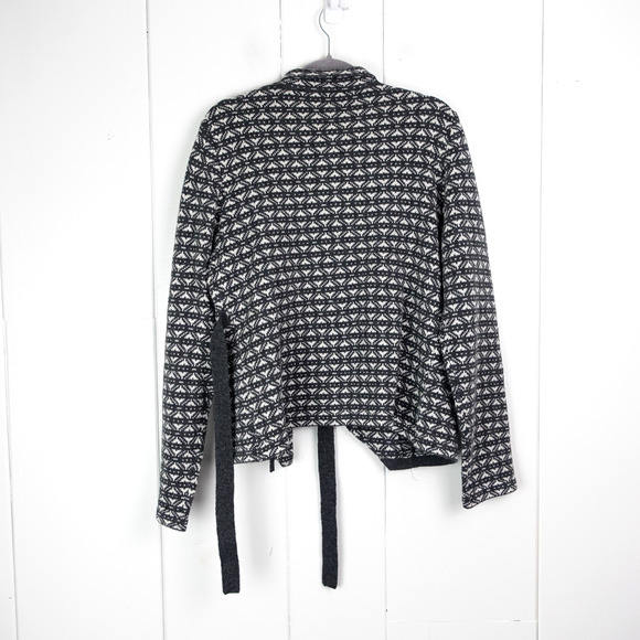 Garnet Hill Jacket Women SZ L Lambswool Tie Front Abstract Geometric Cozy Casual - Picture 9 of 10
